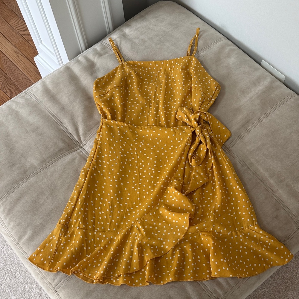 Altar’d State Yellow Polka Dot Wrap Dress XS